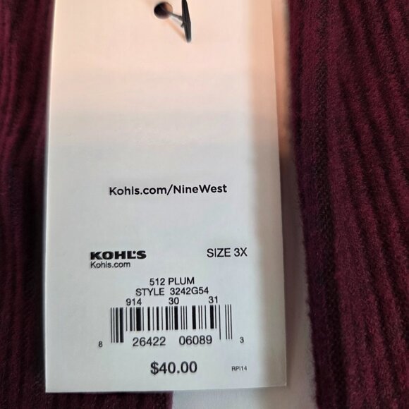 NWT - Nine West Women’s Plus Open Front Cardigan, 3x, Wine Burgundy Ribbed Knit - Picture 9 of 9